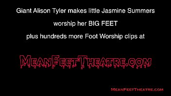 Giant Alison Tyler Makes Tiny Jasmine Her Foot Worship Slave