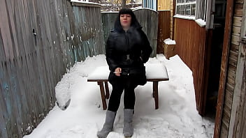 A Brunette Smokes A Cigarette And Masturbates Under Pantyhose Outside Under The Snow On A Frosty Day In A Russian Winter Amateur Fetish In A Public Pl