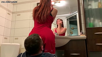 Mistress Sofi In Red Dress Use Chair Slave Ignore Facesitting Femdom Preview