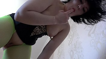 I In Green Pantyhose Masturbate My Pussy With A Big Black Dildo